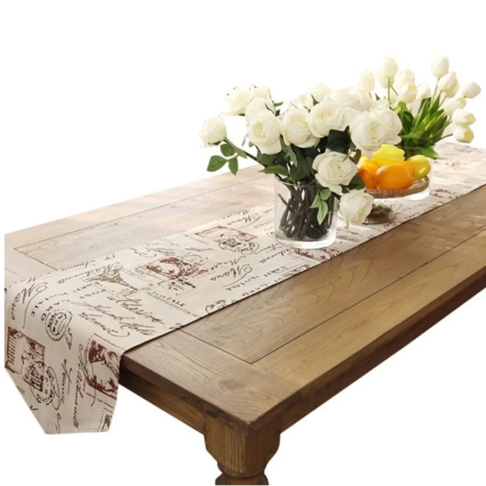 Classic Linen & Cotton Printed Natural Table Runner